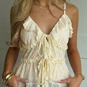 Apricot Casual Women's Jacquard Ruffle Tie Front Camisole